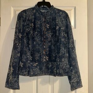 LRL Lauren‎ Jeans Co. Women's Floral Button Up Jacket Denim, Linen Blend Size 16